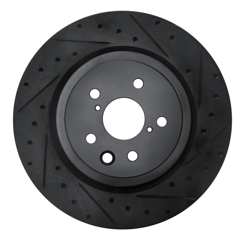 Lexus RC F Brake Rotor (1) - Rear - R1 Concepts - Drilled & Slotted - Black - `15-`22